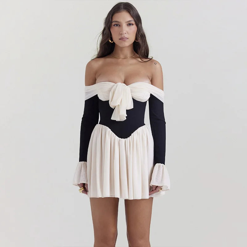 Y2K Aesthetic Tie Front Off Shoulder Corset Mini Dress for Trendy Looks