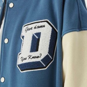 Y2K Aesthetic Varsity Jacket with Bold 'I Don't Give a Damn' Print