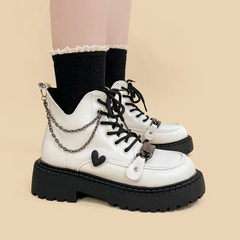 Y2K Aesthetic White Platform Boots for Trendy Coquette & Grunge Styles