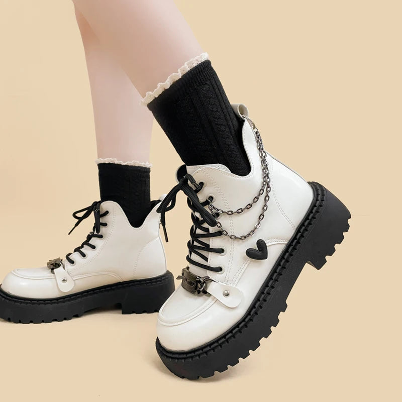 Y2K Aesthetic White Platform Boots for Trendy Coquette & Grunge Styles