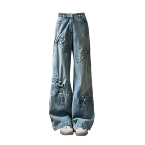 Y2K Bow Tie Jeans: Aesthetic Grunge Style for Trendy Outfits