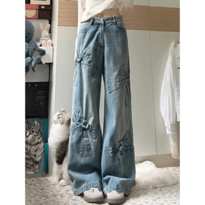 Y2K Bow Tie Jeans: Aesthetic Grunge Style for Trendy Outfits