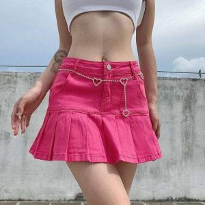 Y2K Coquette Denim Skirt with Ruffles - Aesthetic Fashion Essential
