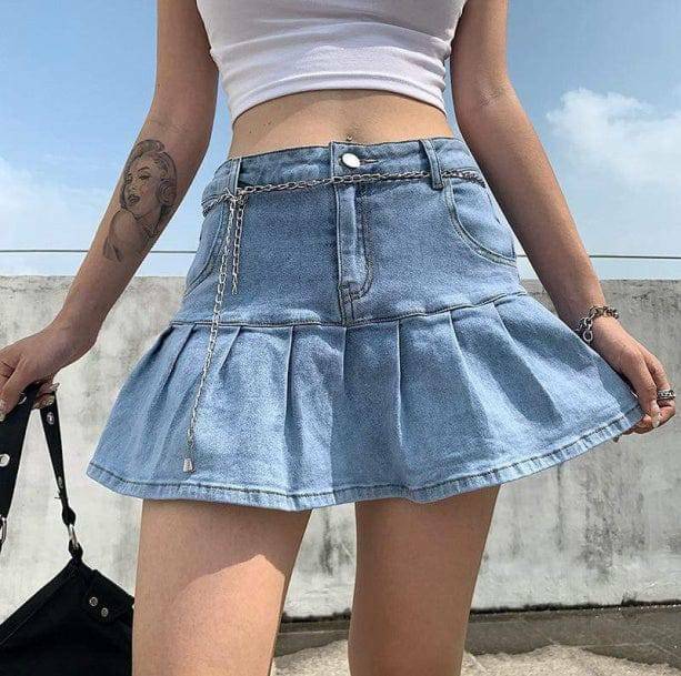 Y2K Coquette Denim Skirt with Ruffles - Aesthetic Fashion Essential