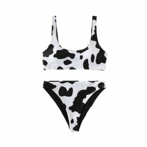 Y2K Cow Print Bikini: Trendy Aesthetic Swimwear for Summer Vibes