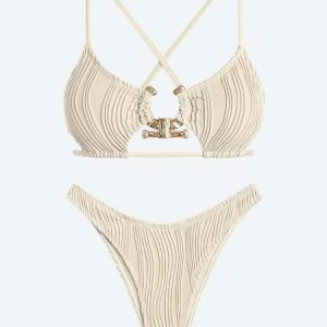 Y2K Criss Cross Bikini Set with Metal Hardware - Aesthetic Swimwear