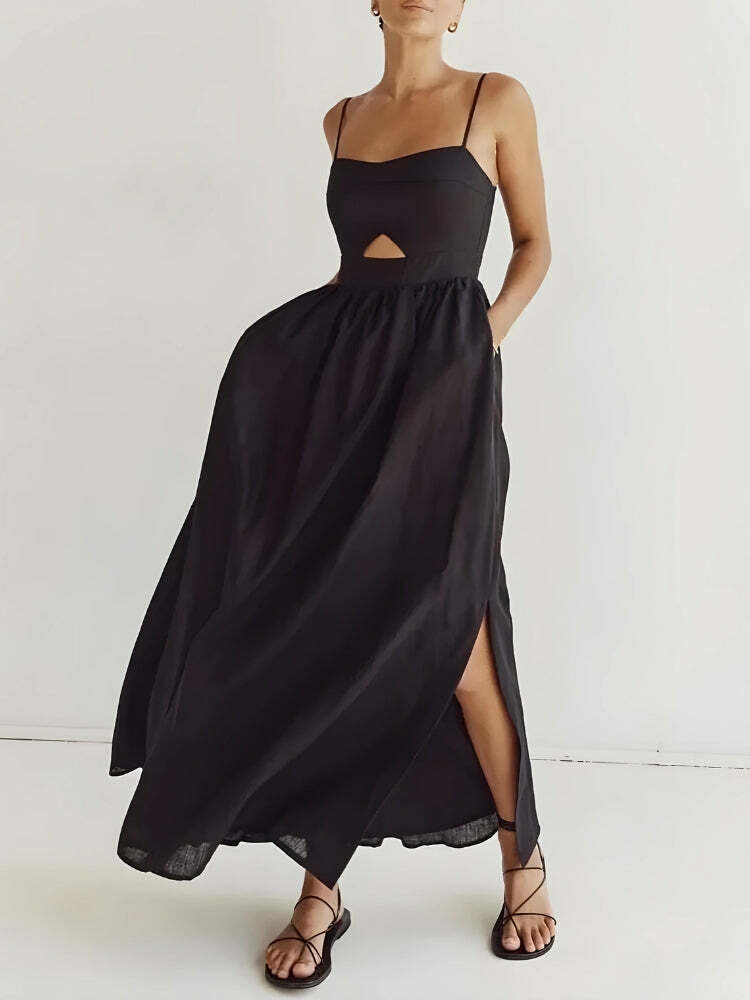 Y2K Cut Out Slit Maxi Dress - Aesthetic Coquette Style for Trendy Looks