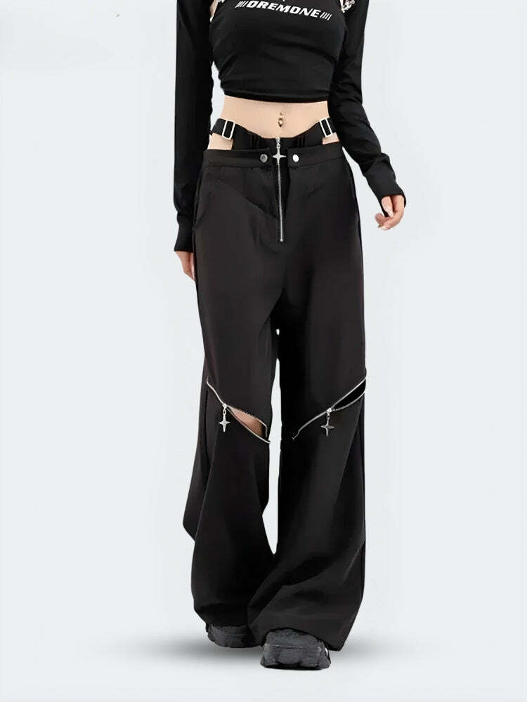 Y2K Cut Out Waist Pants - Trendy Aesthetic Grunge Style for Modern Fashionistas