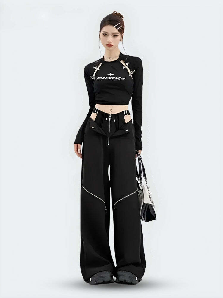 Y2K Cut Out Waist Pants - Trendy Aesthetic Grunge Style for Modern Fashionistas