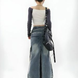 Y2K Denim Maxi Skirt: Aesthetic Coquette Style for Trendy Outfits