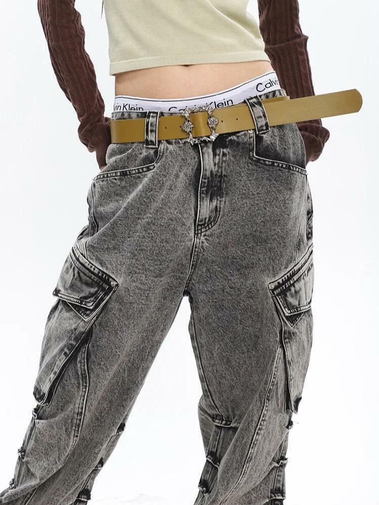 Y2K Distressed Cargo Jeans with Big Pockets for Aesthetic Outfits