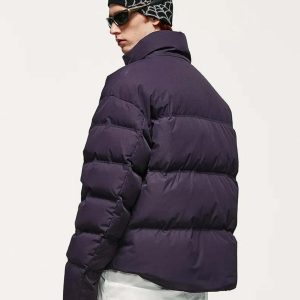 Y2K Fashion Asymmetric Hem Zip-Up Puffer Jacket for Aesthetic Styles