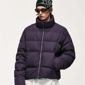 Y2K Fashion Asymmetric Hem Zip-Up Puffer Jacket for Aesthetic Styles
