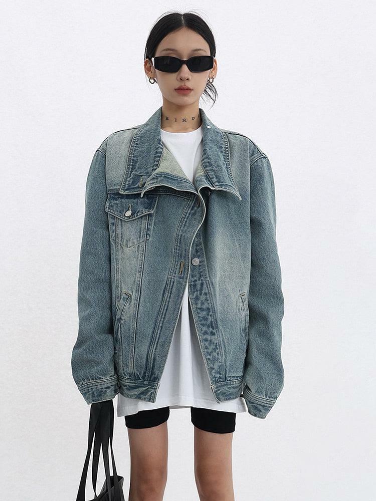 Y2K Fashion Asymmetrical Denim Jacket - Aesthetic Coquette Style