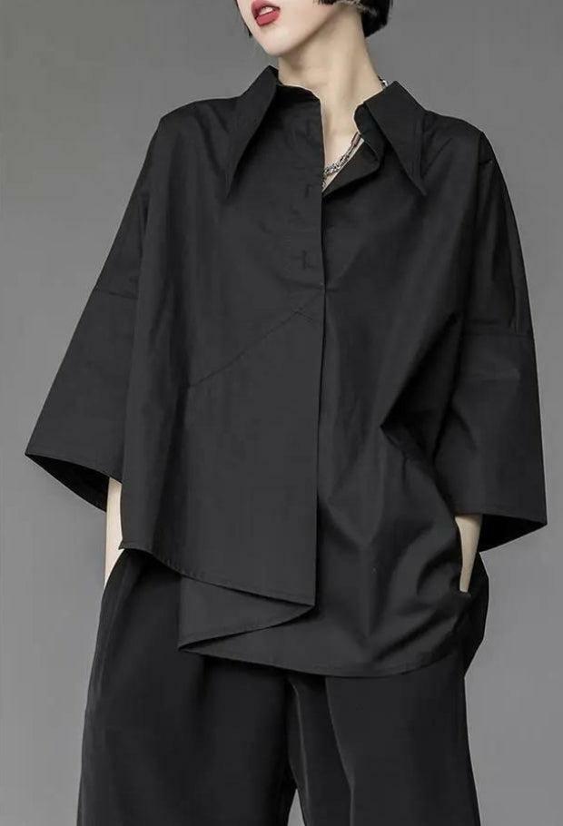 Y2K Fashion Black Korean Asymmetric Shirt - Aesthetic Grunge Style