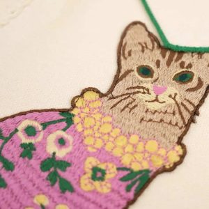 Y2K Fashion Cat Embroidered Sweater - Aesthetic Grunge & Coquette Style