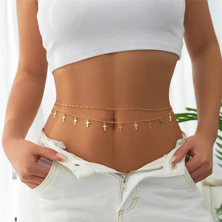 Y2K Fashion Cross Belly Chain - Aesthetic Coquette Accessory for Outfits