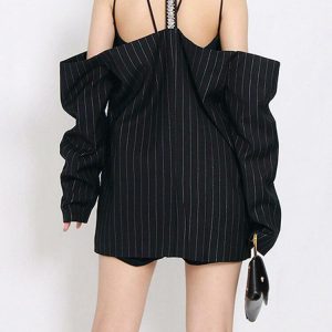 Y2K Fashion Cut-Out Striped Blazer for Aesthetic Coquette Style