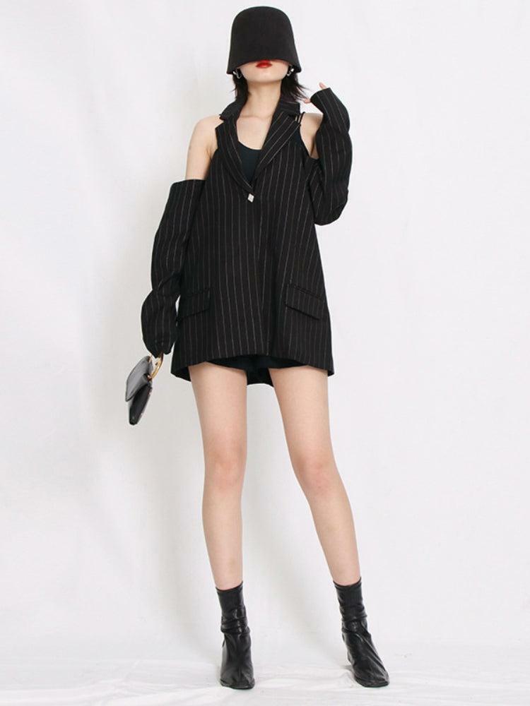 Y2K Fashion Cut-Out Striped Blazer for Aesthetic Coquette Style