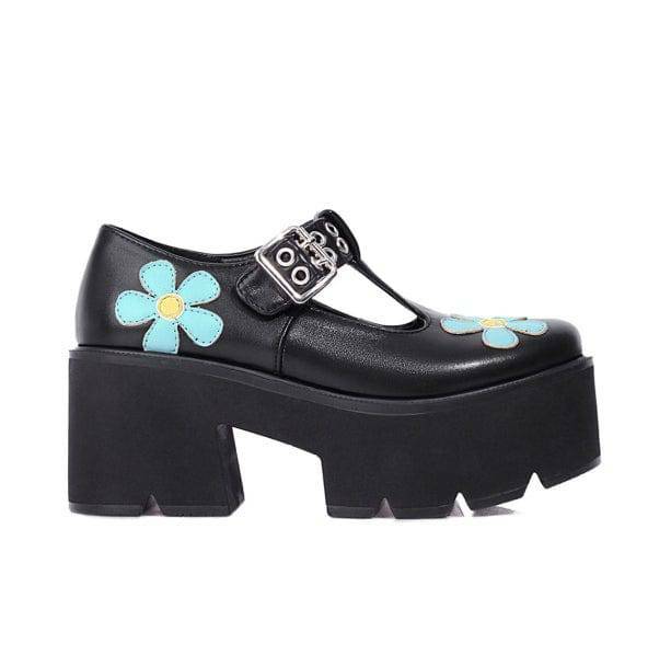 Y2K Fashion Daisy Chunky Heel Shoes - Aesthetic Coquette Style Footwear