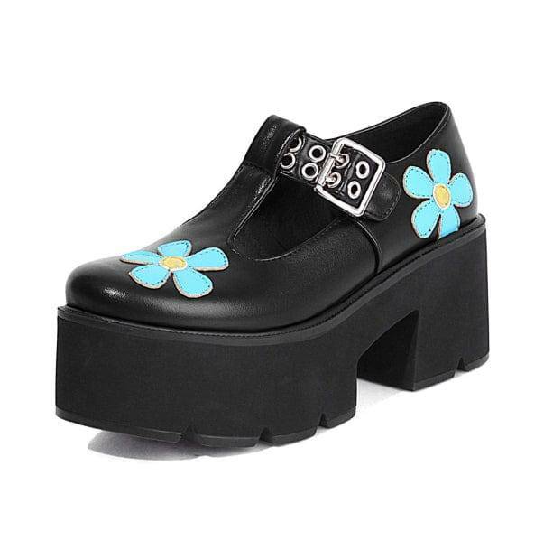 Y2K Fashion Daisy Chunky Heel Shoes - Aesthetic Coquette Style Footwear