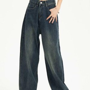 Y2K Fashion Distressed Wide Leg Baggy Jeans with Pockets for Aesthetic Vibes