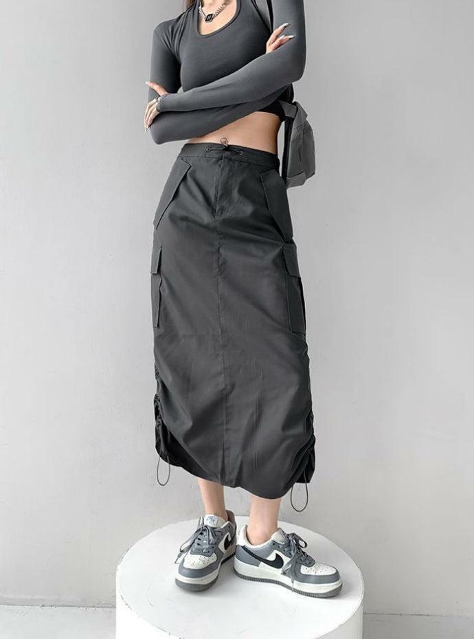 Y2K Fashion Drawstring Parachute Midi Skirt - Aesthetic Coquette Style