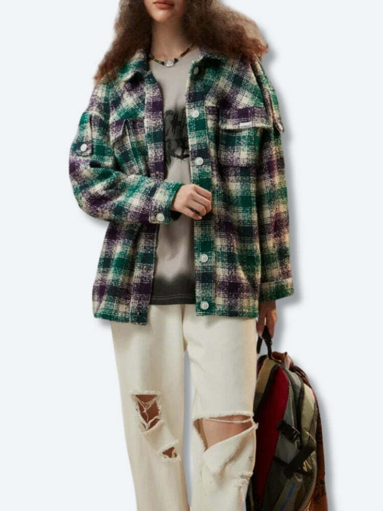 Y2K Fashion Flannel Shirt Jacket - Aesthetic Coquette Style Essential