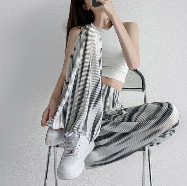 Y2K Fashion Gray Stripes Loose Pants - Aesthetic Grunge Style Essential