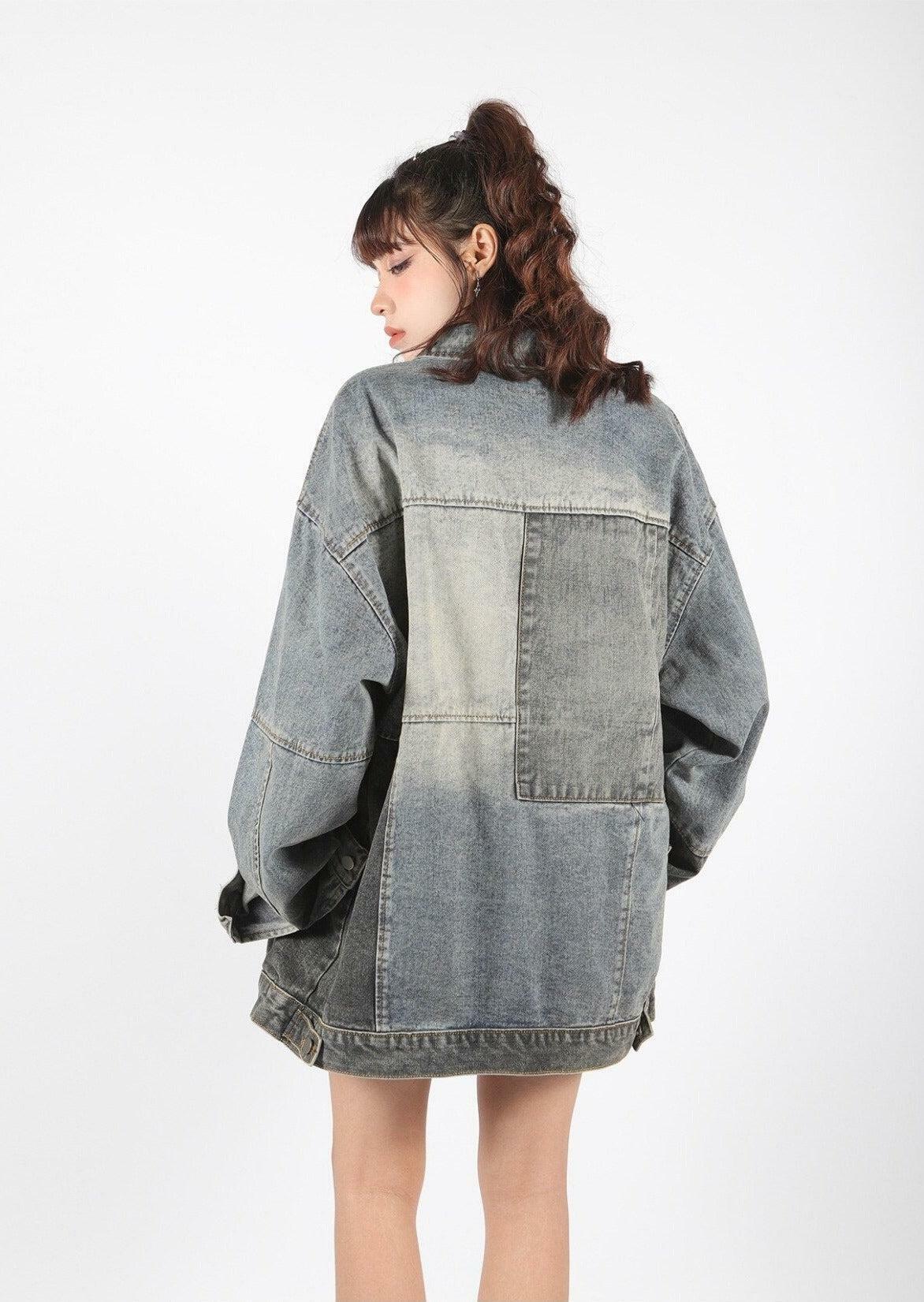 Y2K Fashion Patchwork Oversized Denim Jacket for Aesthetic Coquette Style