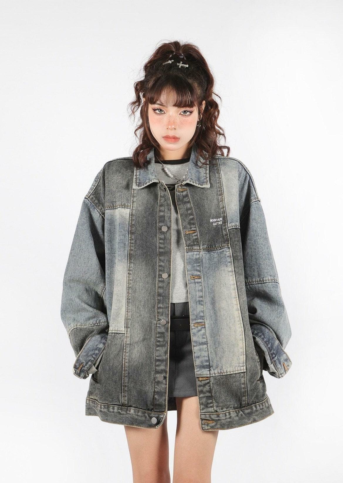 Y2K Fashion Patchwork Oversized Denim Jacket for Aesthetic Coquette Style