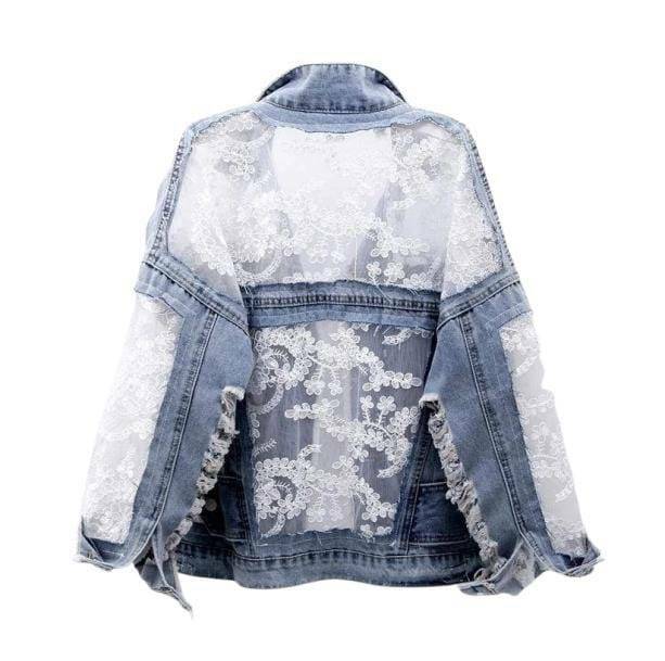 Y2K Fashion See-Thru Back Denim Jacket for Aesthetic Coquette Style