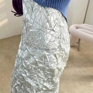 Y2K Fashion Silver Midi Skirt - Aesthetic Coquette Style for Trendy Looks