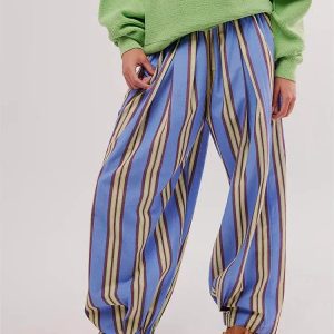 Y2K Fashion Striped Sweatpants: Aesthetic Coquette & Grunge Style