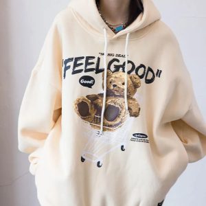 Y2K Fashion Teddy Bear Hoodie: Aesthetic Grunge & Coquette Style