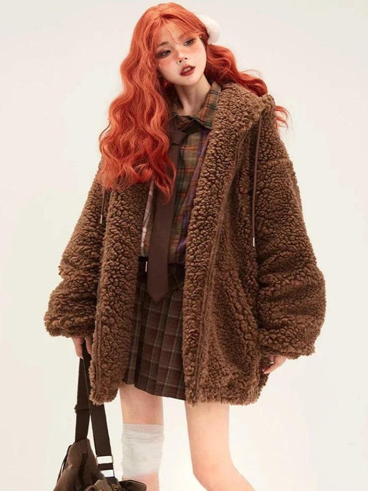 Y2K Fashion Teddy Bear Jacket: Aesthetic Coquette Style for Trendy Looks