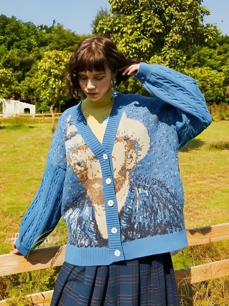 Y2K Fashion Van Gogh Self Portrait Cardigan - Aesthetic Coquette Style