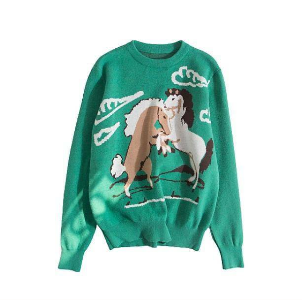 Y2K Fashion Wild Horses Sweater: Aesthetic Grunge & Coquette Style