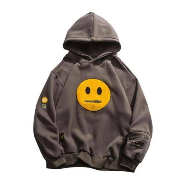 Y2K Fashion Zipper Pocket Emoji Hoodie - Aesthetic Grunge Style Essential