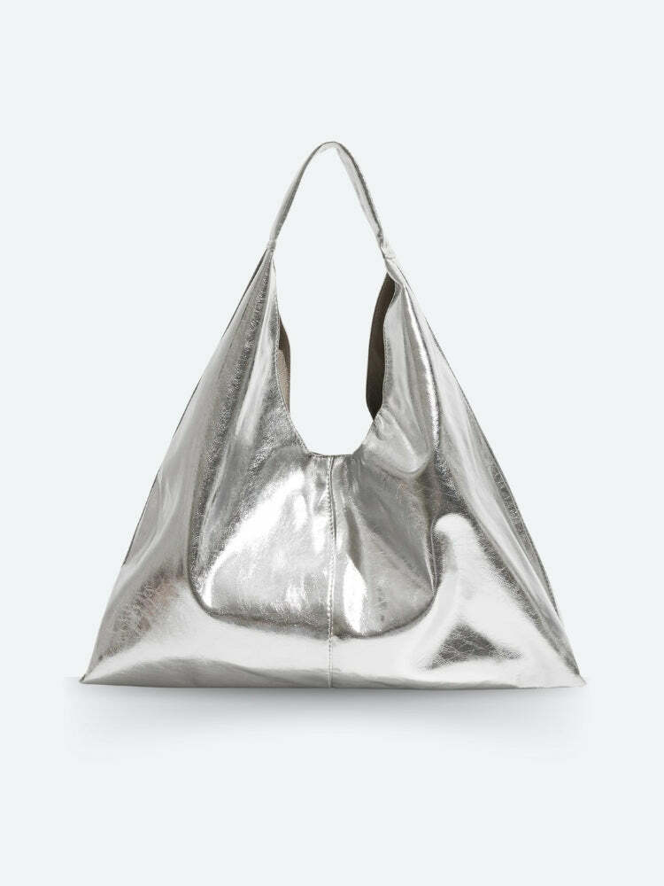 Y2K Faux Patent Leather Hobo Bag - Trendy Aesthetic Coquette Style