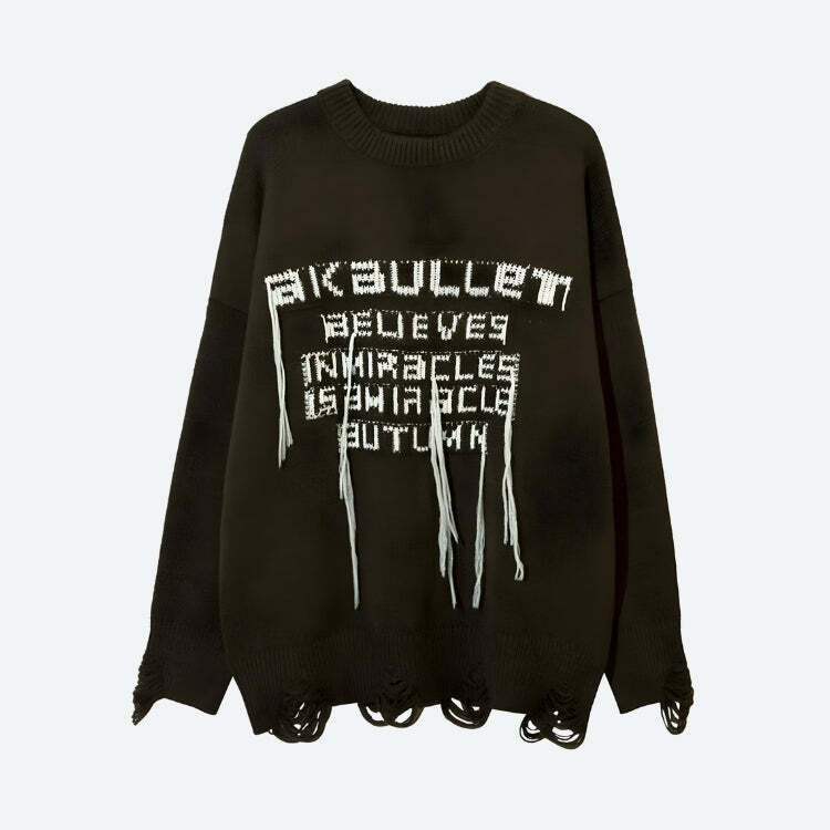 Y2K Grunge AK-Bullet Tasseled Sweater - Aesthetic Coquette Style