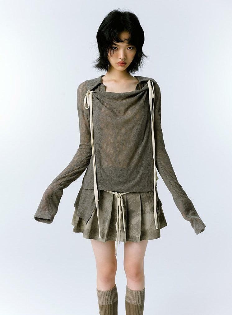 Y2K Grunge Asymmetric Long Sleeve Lace Top for Aesthetic Coquette Style