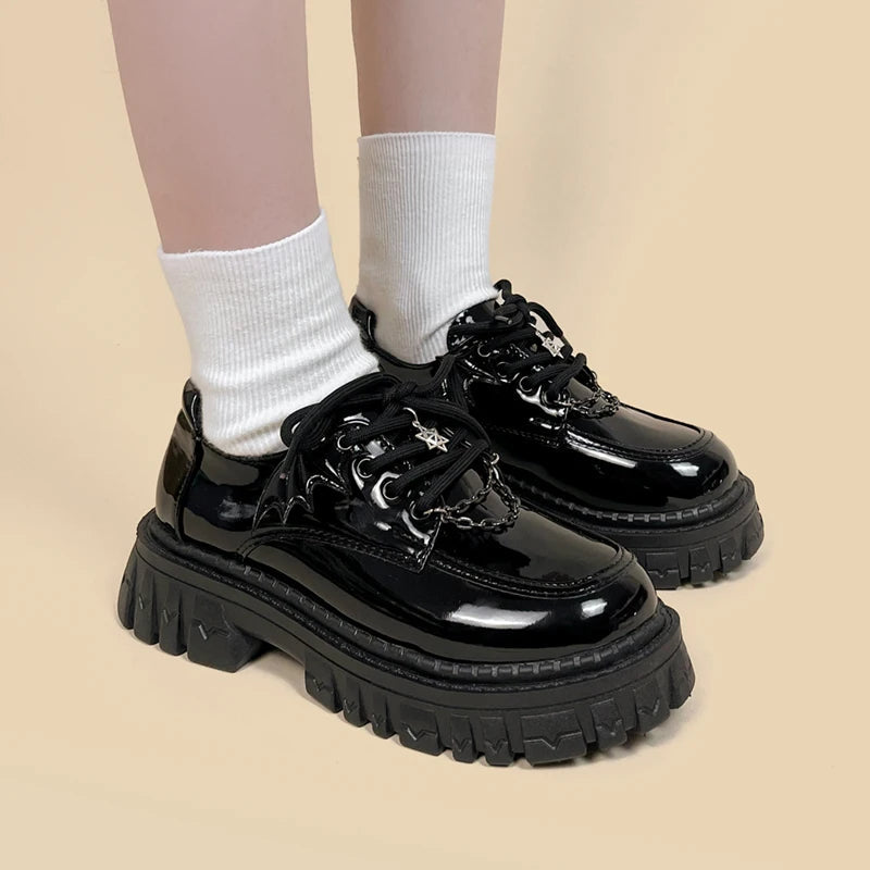 Y2K Grunge Bat Wings Platform Oxford Shoes for Aesthetic Style