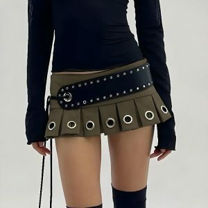 Y2K Grunge Belted Mini Skirt - Aesthetic Coquette Style Essential