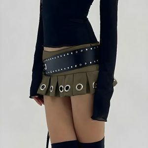 Y2K Grunge Belted Mini Skirt - Aesthetic Coquette Style Essential