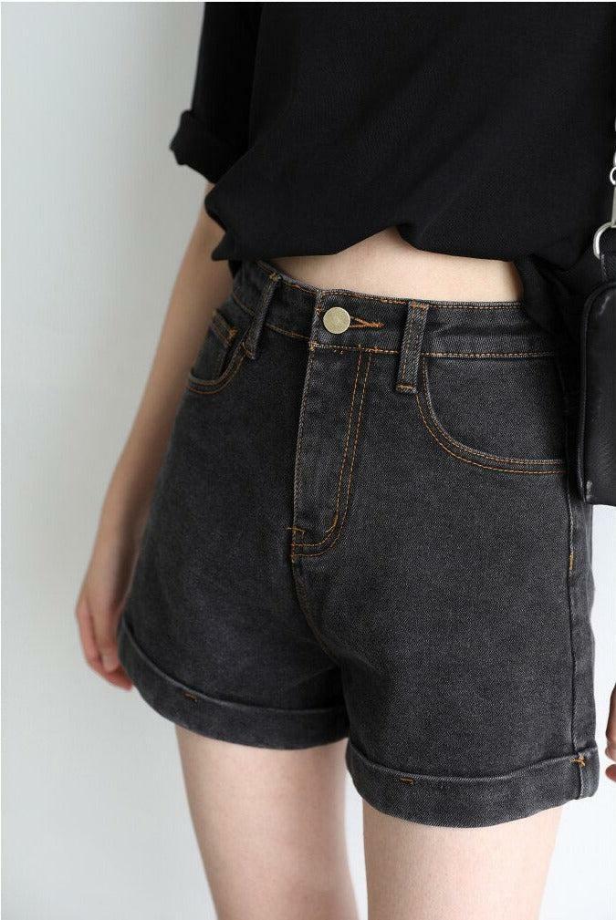 Y2K Grunge Black Jean Shorts for Aesthetic Coquette Style