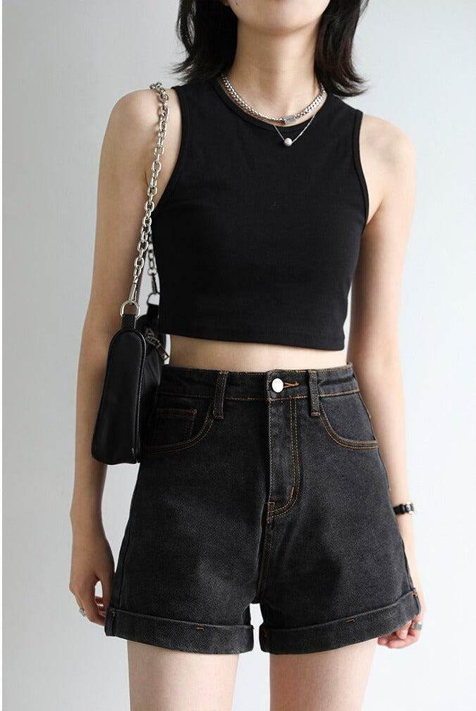 Y2K Grunge Black Jean Shorts for Aesthetic Coquette Style