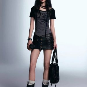 Y2K Grunge Boat Neck Tee: Aesthetic Coquette Style for Trendy Looks