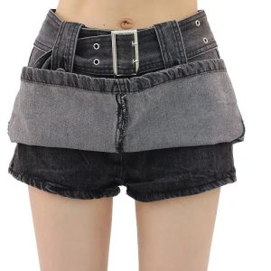 Y2K Grunge Buttoned Belt Loop Mini Skirt for Aesthetic Coquette Style