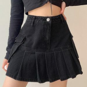 Y2K Grunge Cargo Denim Mini Skirt - Aesthetic Coquette Style